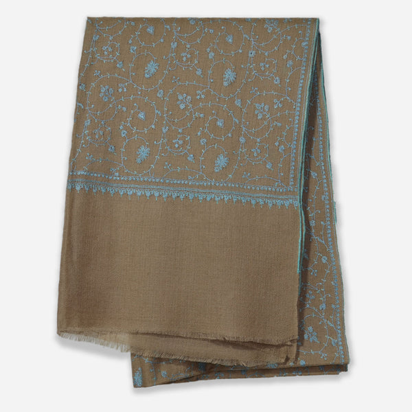 Un Dyed Taupe Jali Embroidery Pashmina Cashmere Scarf