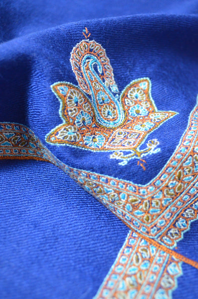 Blue Border Embroidery Cashmere Pashmina Shawl