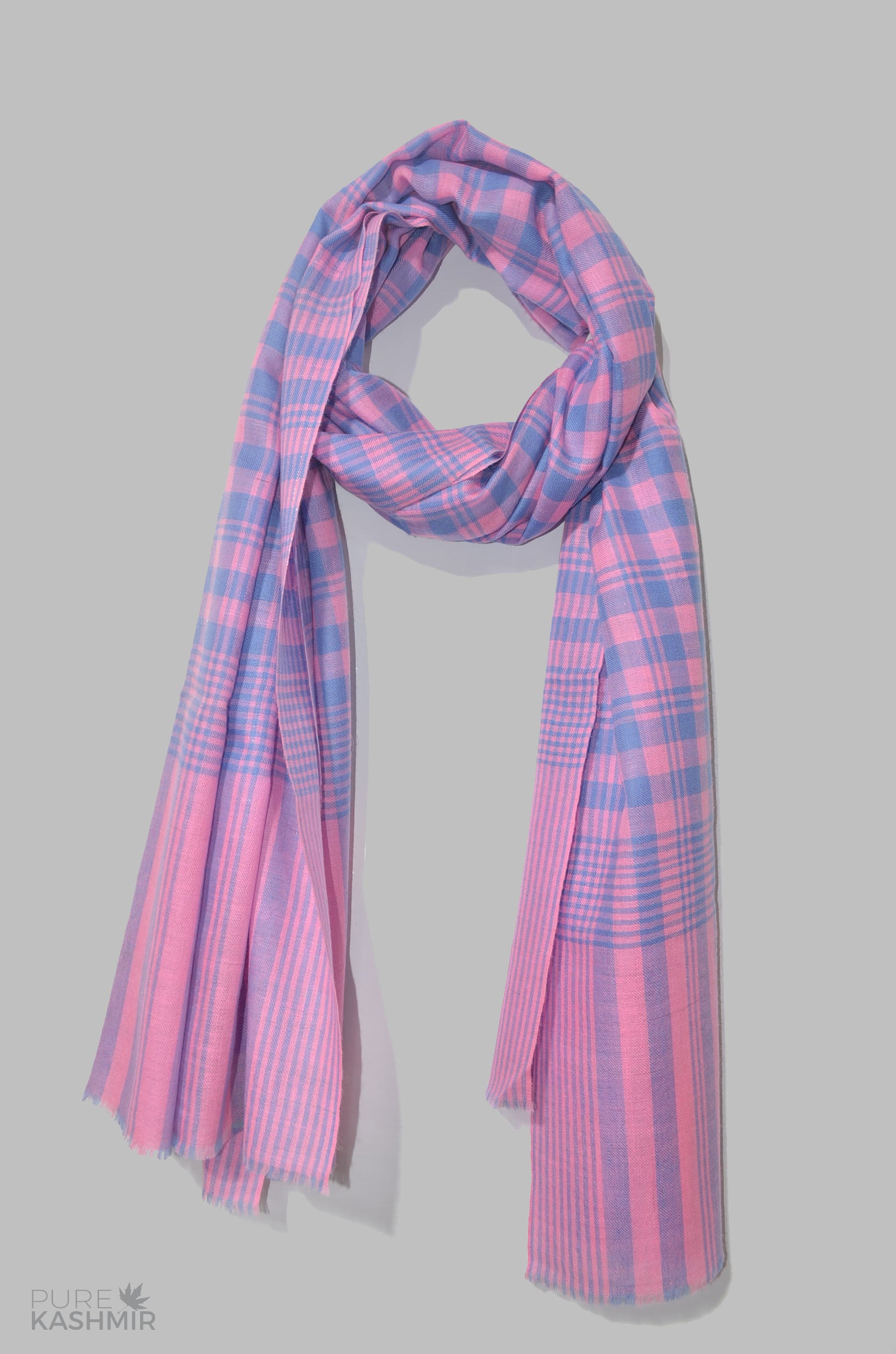Pink and Blue Check Cashmere Travel Wrap