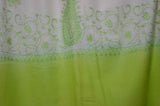 Ivory And Green Merino Sozni Hand Embroidery Scarf