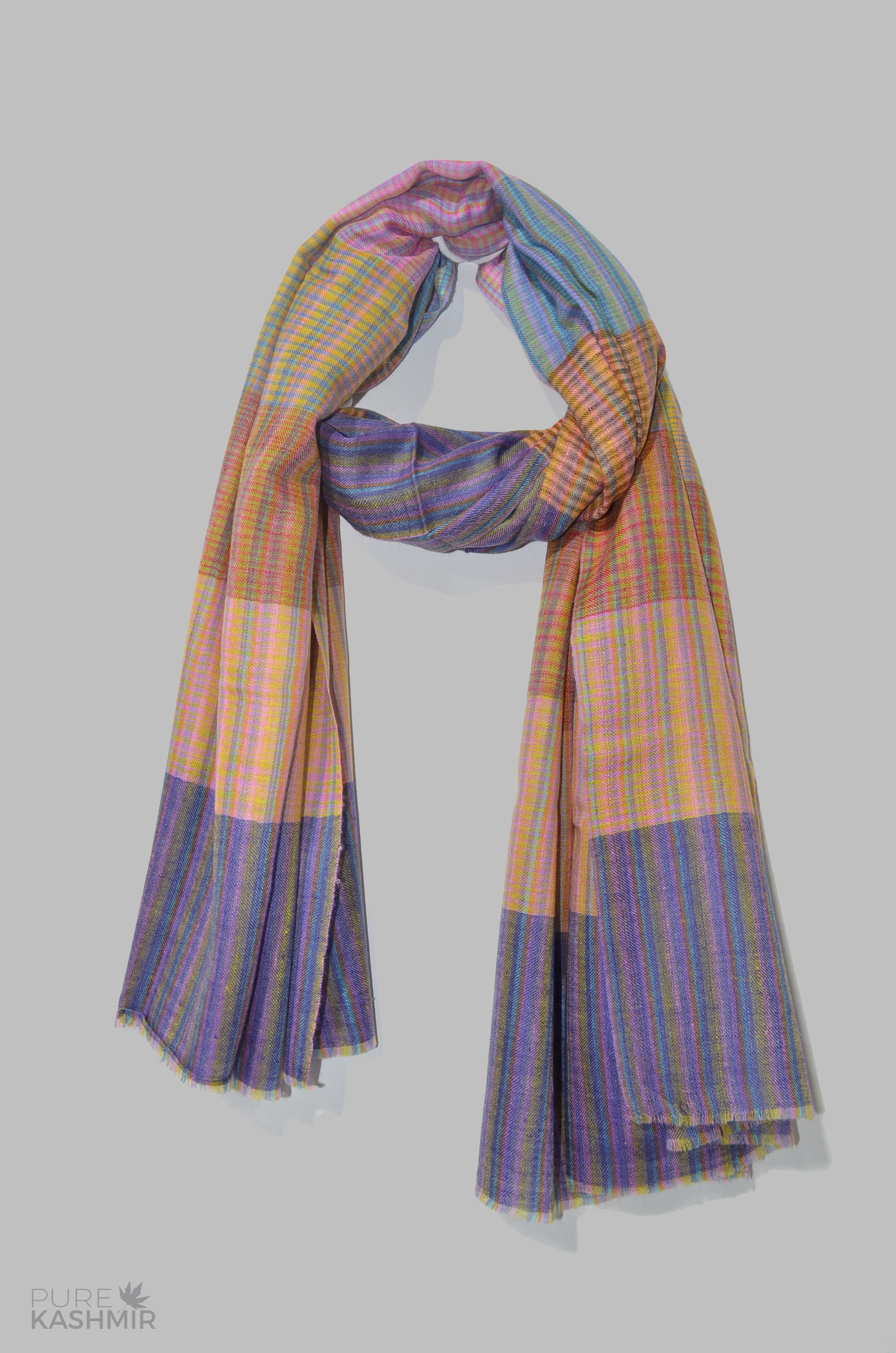 Multi Color Khadi Pattern Handwoven Cashmere Travel Wrap