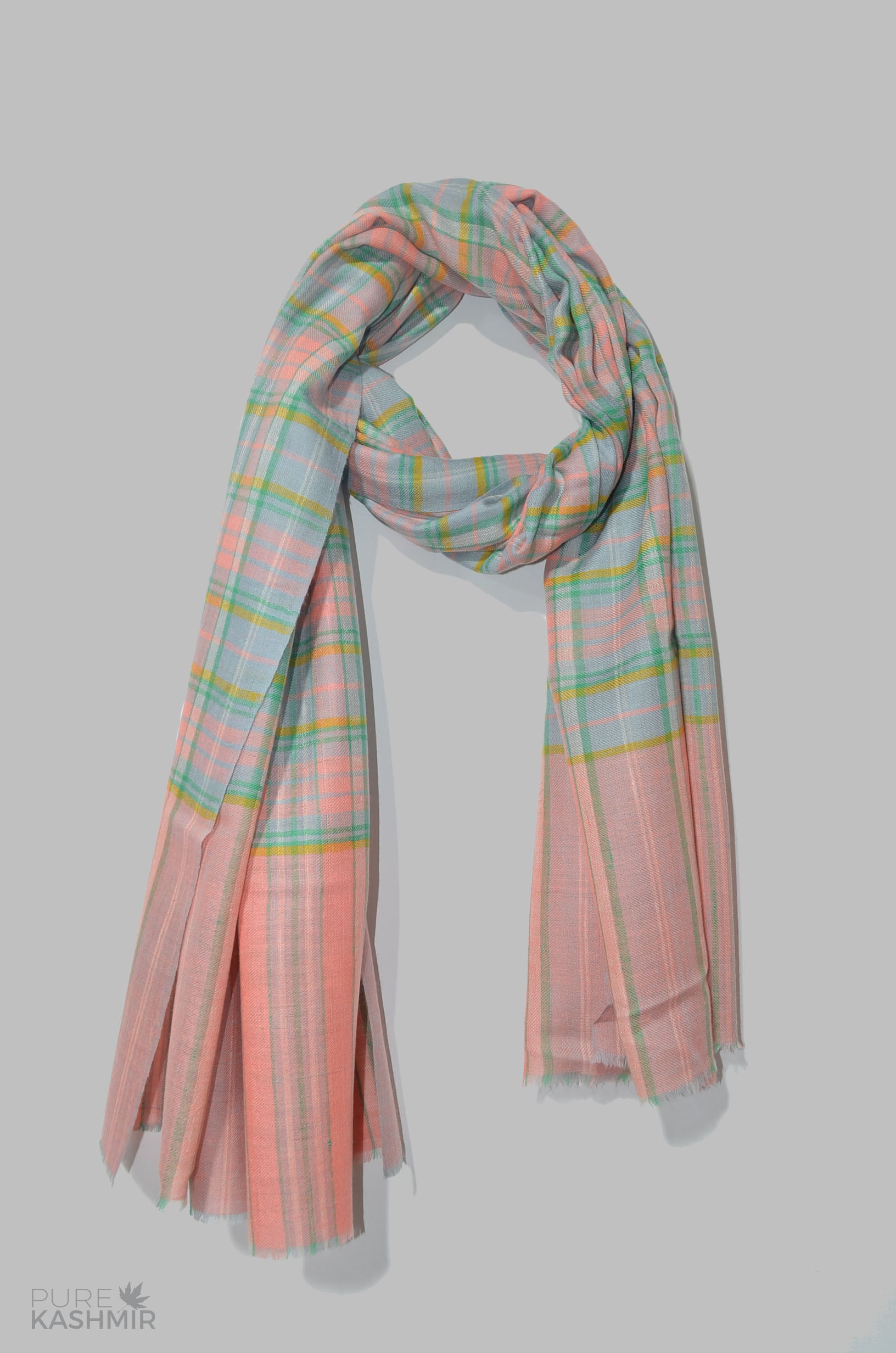 Pink and Green Check Cashmere Travel Wrap