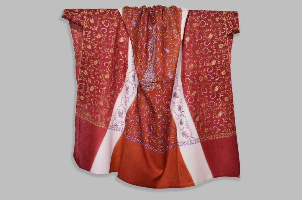 Shop for triple dye merino sozni embroidery shawls | Made in Kashmir