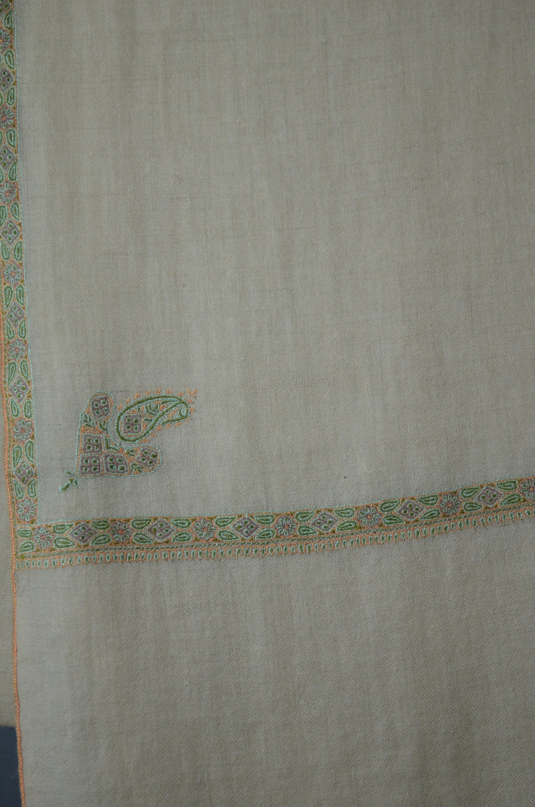 Ivory Border Embroidery Cashmere Pashmina Scarf