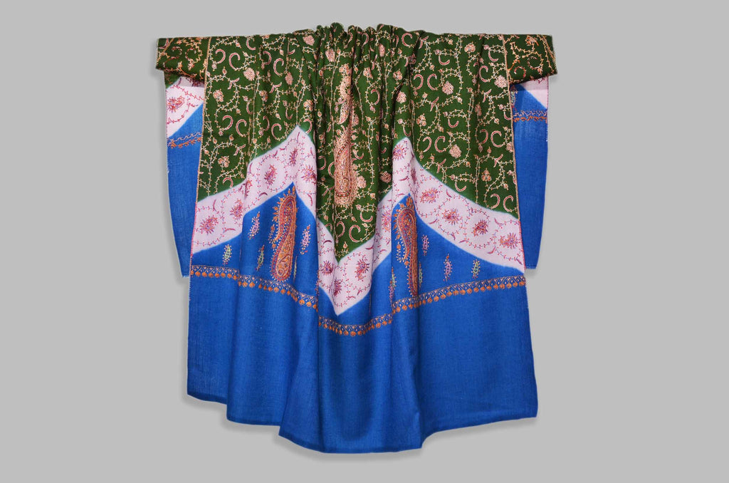 Shop for triple dye merino sozni embroidery shawls | Made in Kashmir