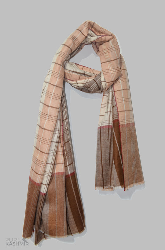 Beige and Brown  Handwoven Cashmere Pashmina Shawl
