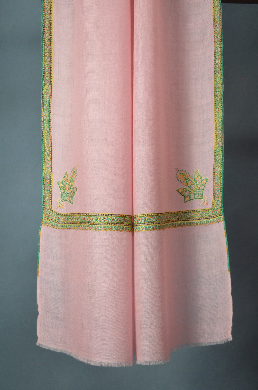 Baby Pink Border Embroidery Cashmere Pashmina Scarf