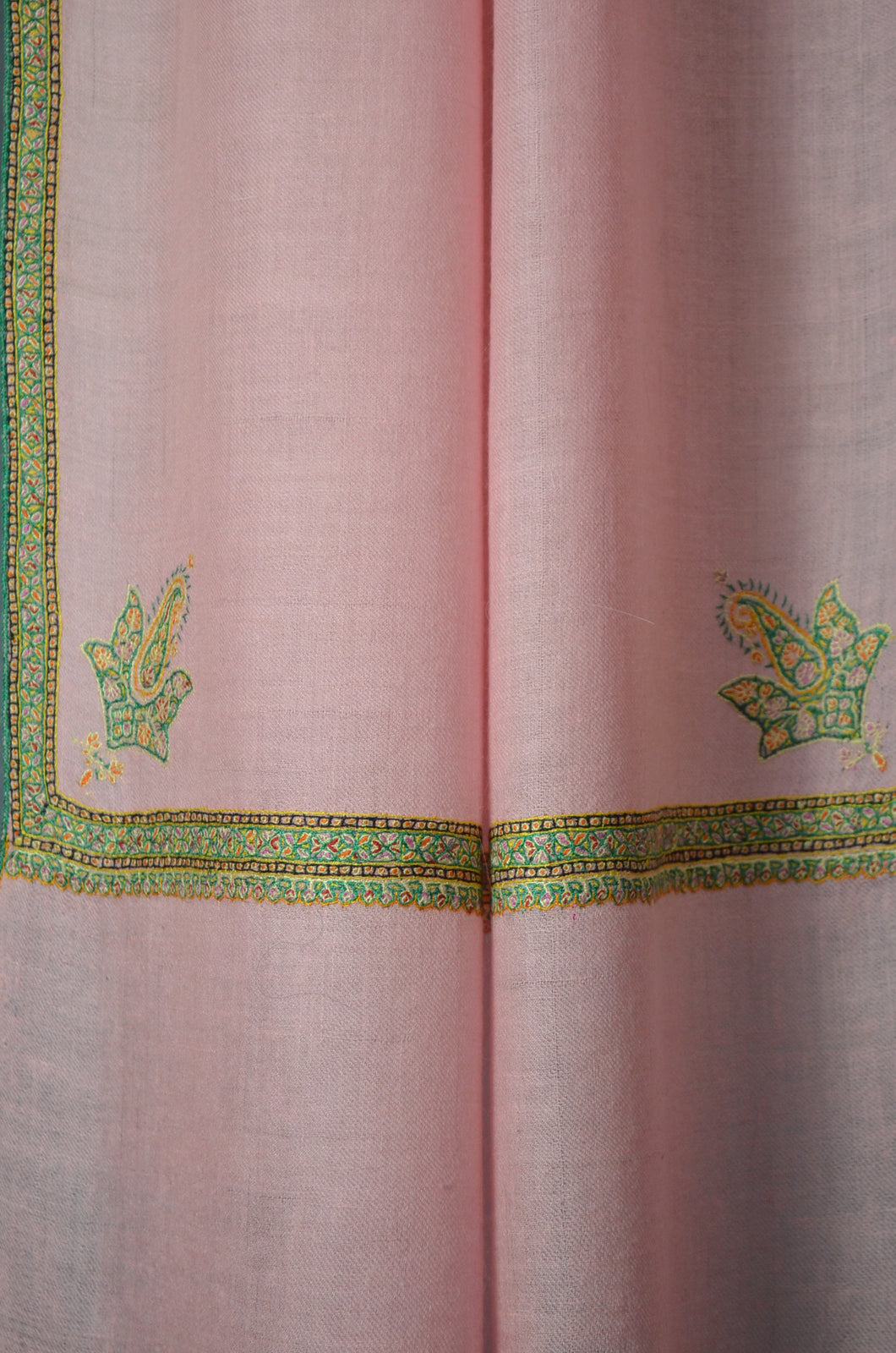 Baby Pink Border Embroidery Cashmere Pashmina Scarf