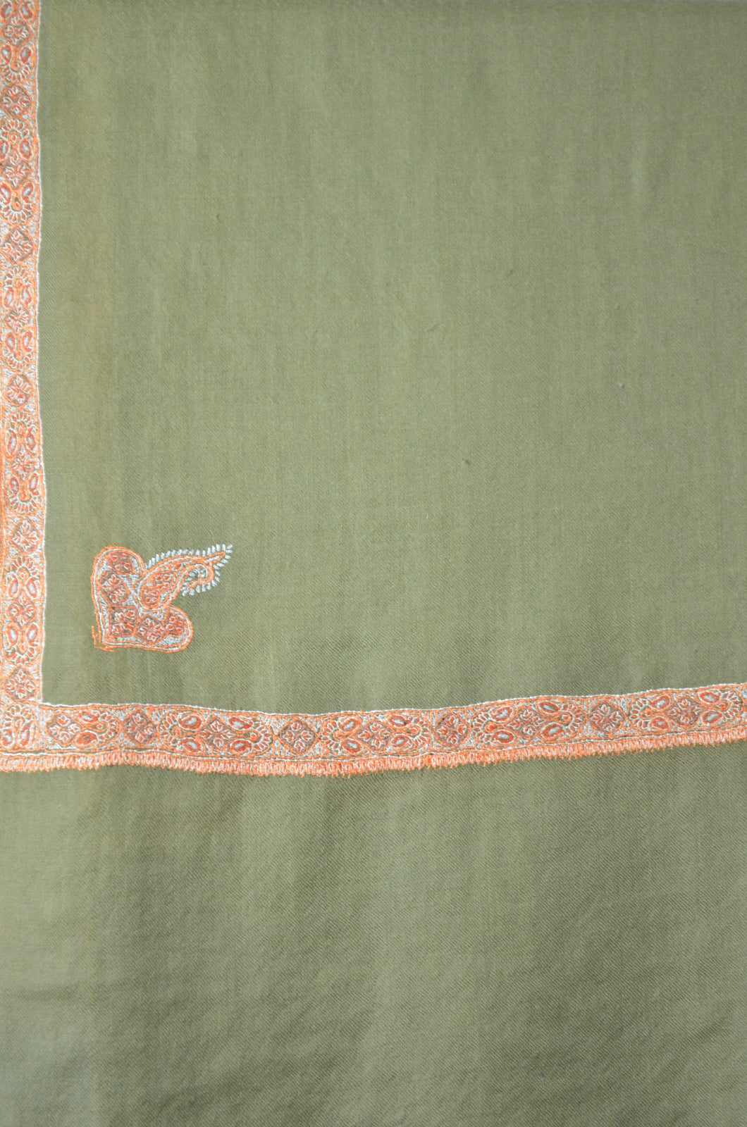 Khaki Border Embroidery Cashmere Pashmina Scarf
