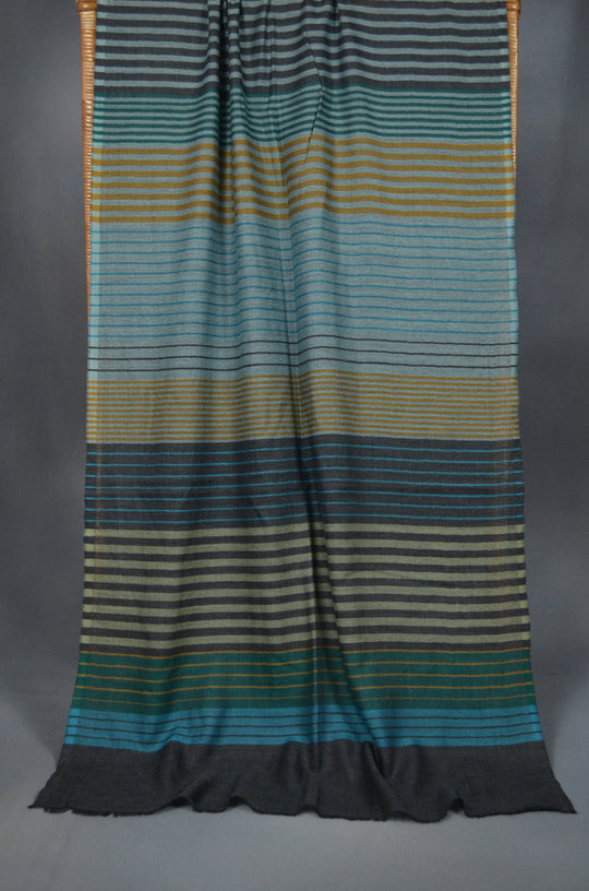 Multiple Patterned Striped Merino & Silk Scarf