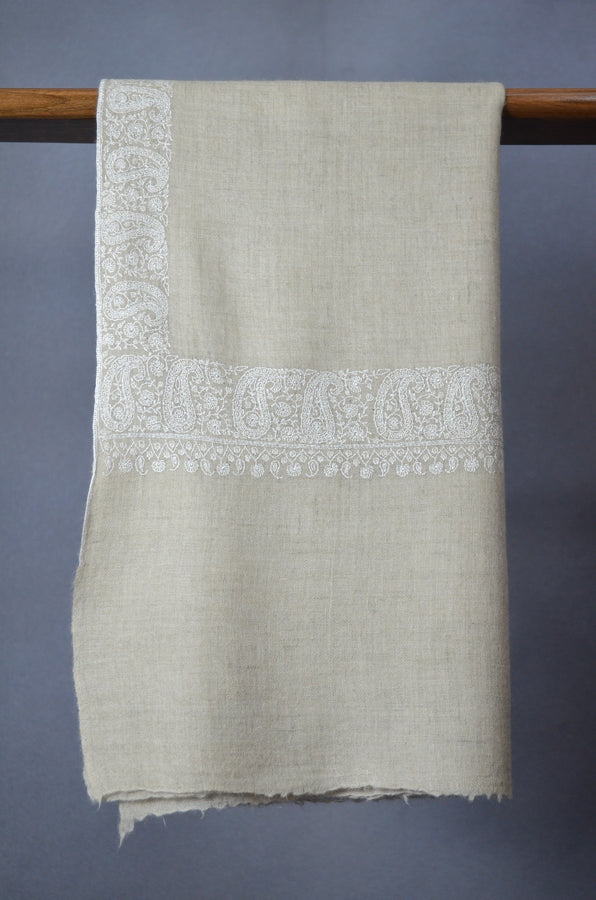 Un Dyed Pastle Border Embroidery Cashmere Pashmina Shawl