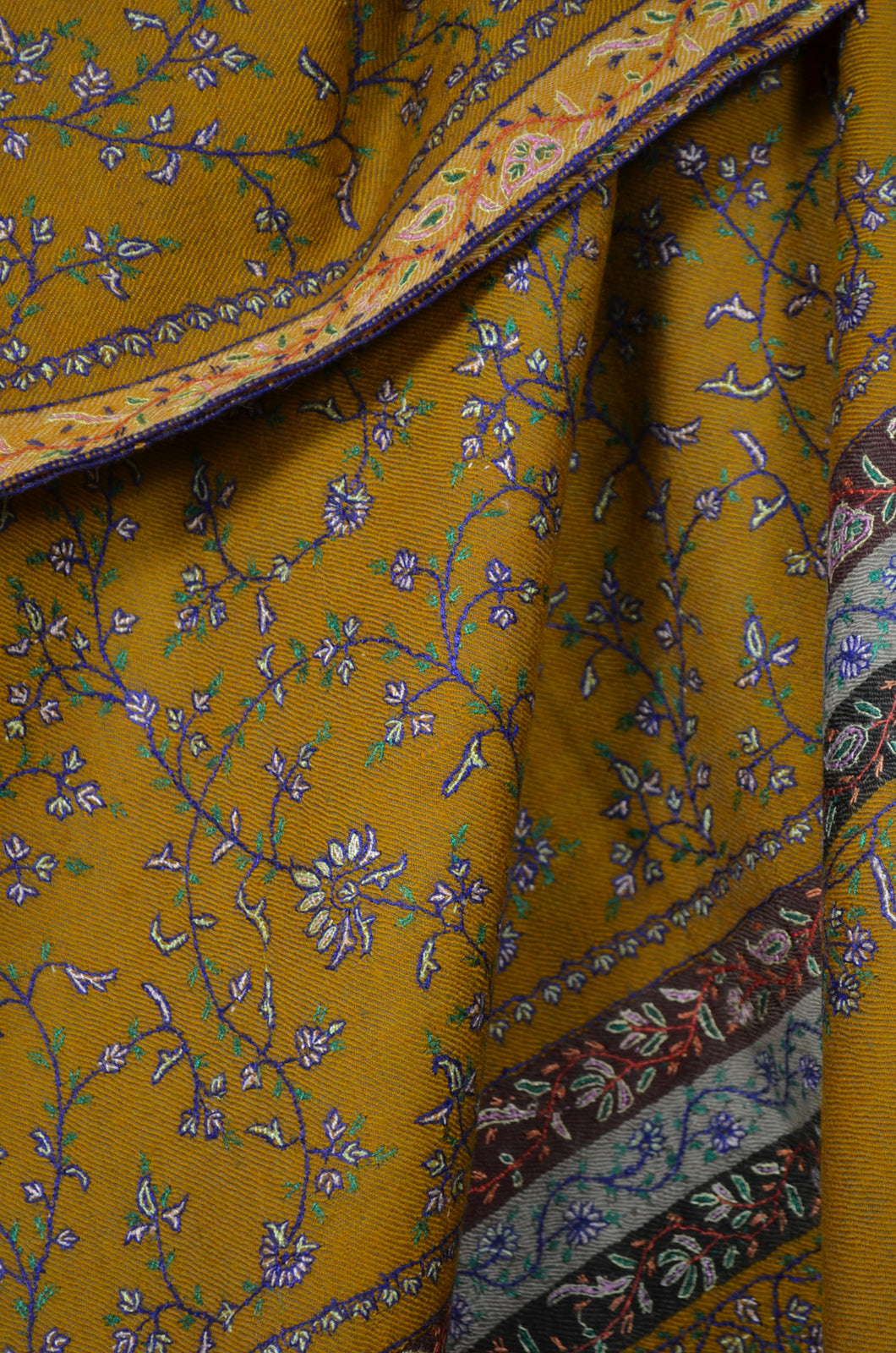 Designer Mustard Jali Embroidery Pashmina Cashmere Shawl