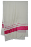 Ivory Two Side Striped Pink Border Merino Scarf