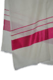 Ivory Two Side Striped Pink Border Merino Scarf