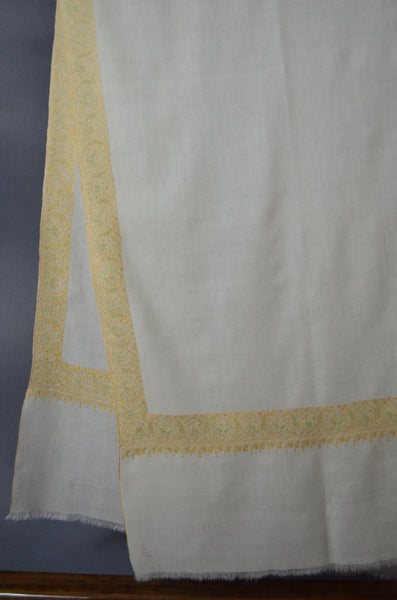 Ivory Pastle Border Embroidery Cashmere Pashmina Shawl
