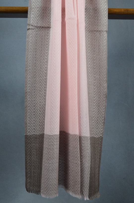 Pink Border Herringbone weave Merino & Silk Scarf