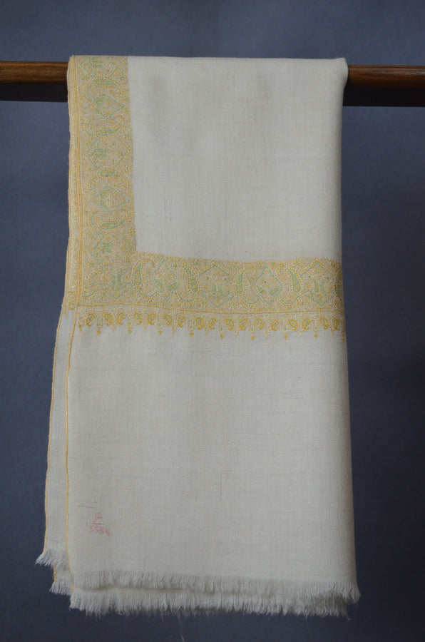 Ivory Pastle Border Embroidery Cashmere Pashmina Shawl