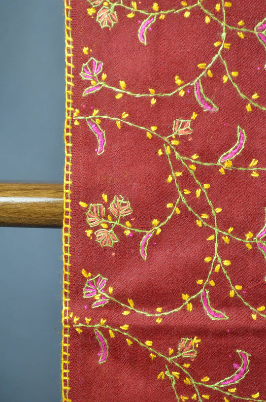 Cherry Red Jali Sozni Embroidery Shawl