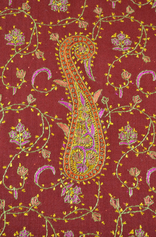 Cherry Red Jali Sozni Embroidery Shawl