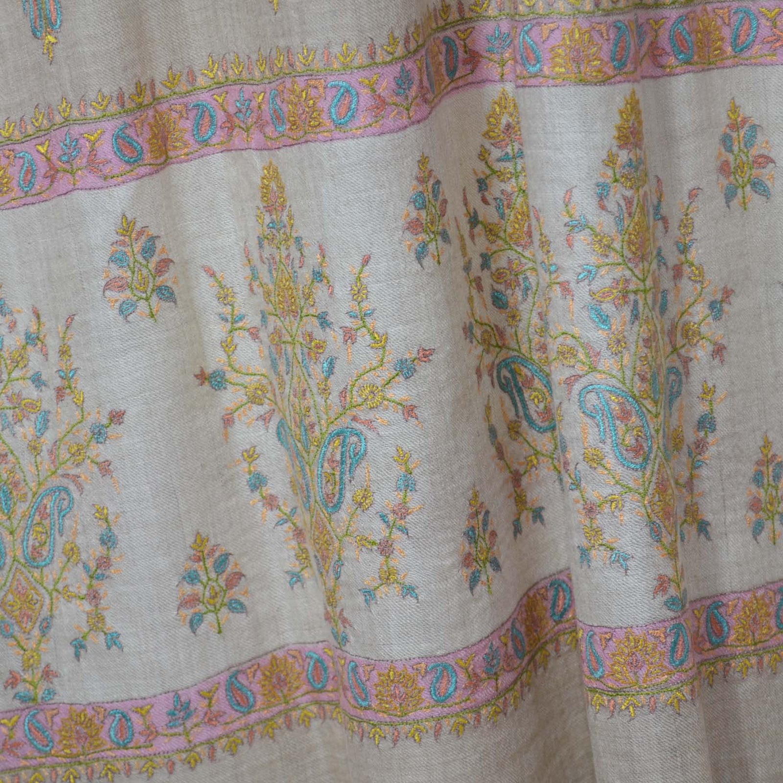 Natural Big Border Embroidery Cashmere Pashmina Shawl