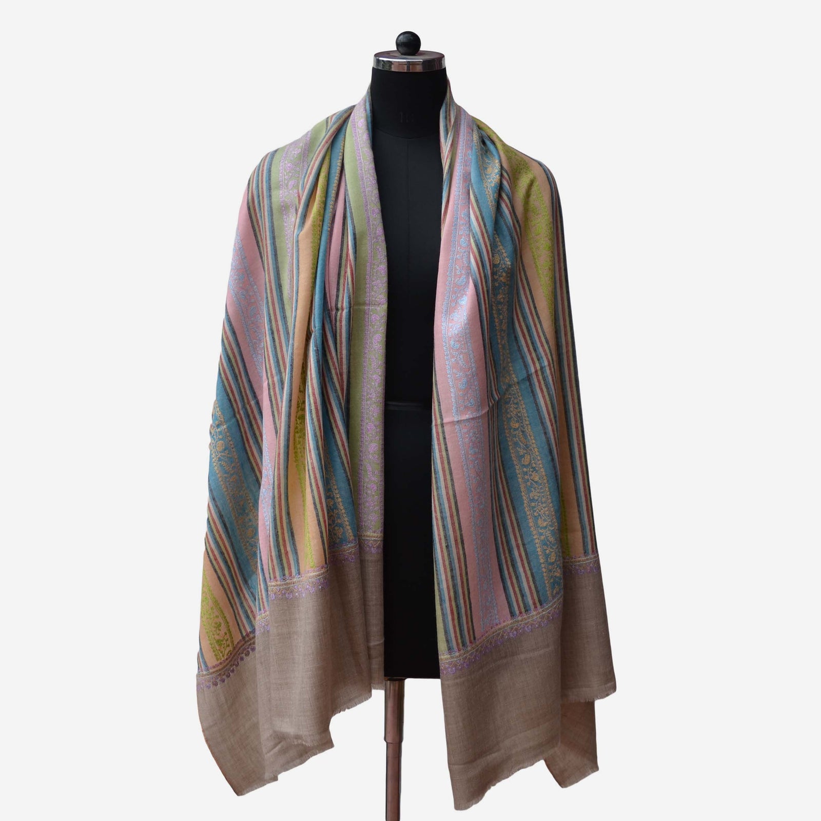 natural base with multi color embroidery cashmere shawl