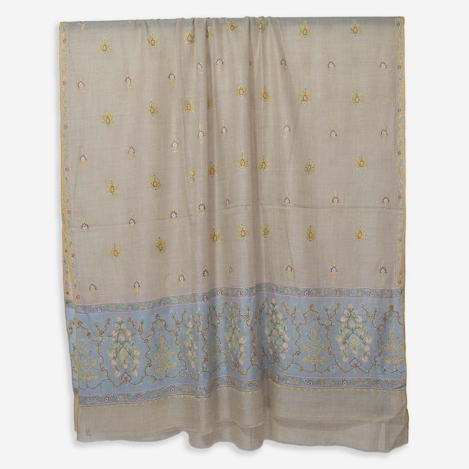 Natural Big Border Embroidery Cashmere Pashmina Shawl