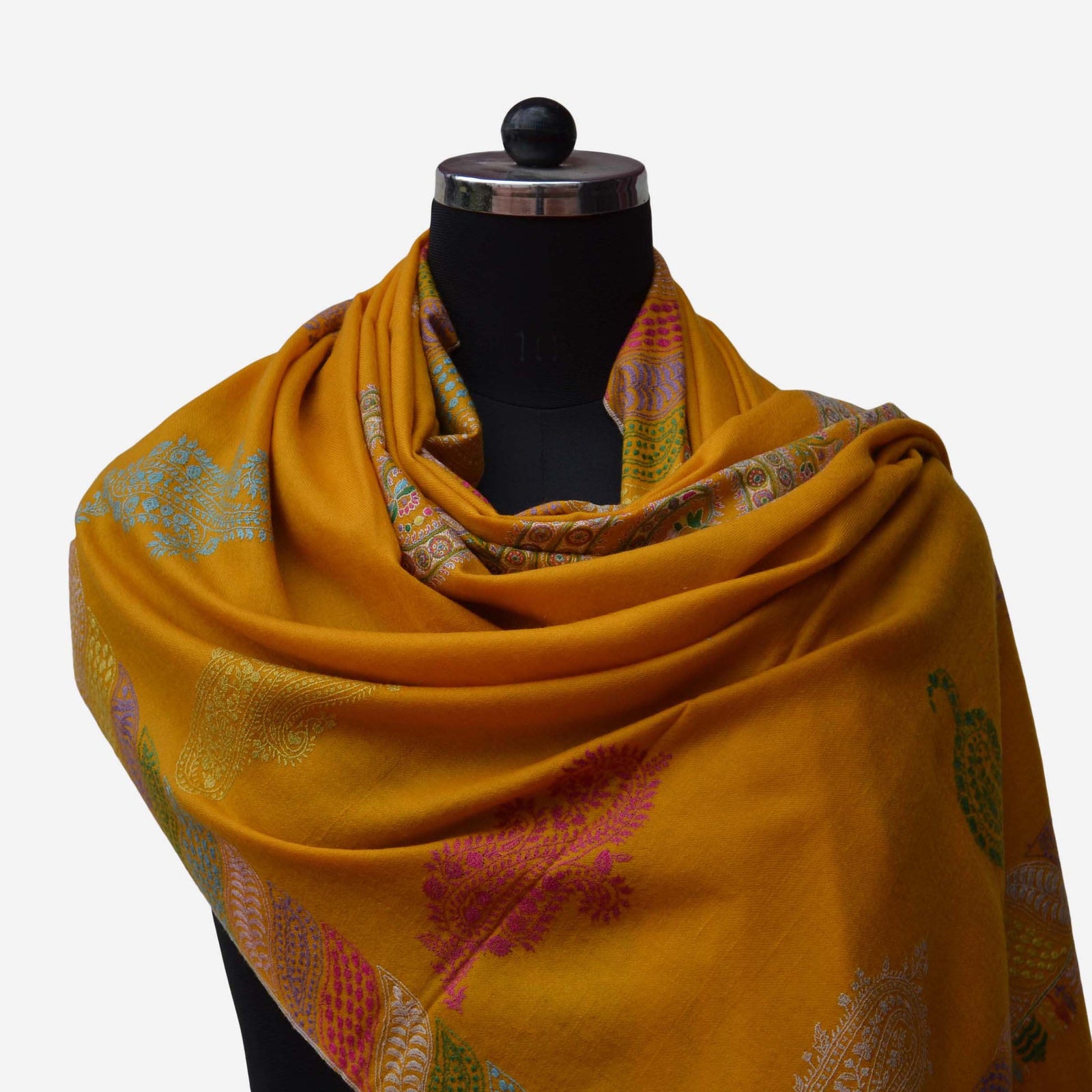 yellow pashmina shawl with beautiful jali embroidery
