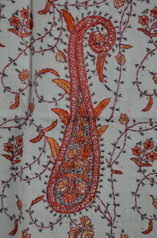 Ivory Jali Sozni Orange Embroidery Shawl