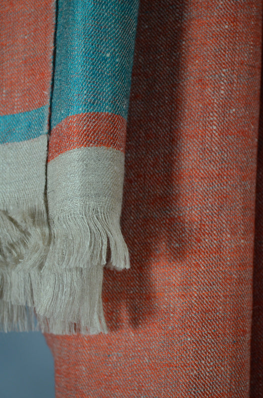 Reversible Rust and Green Handwoven Cashmere Pashmina Shawl
