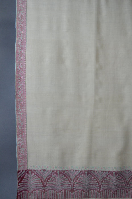 Ivory Striped Big Border Embroidery Cashmere Pashmina Shawl