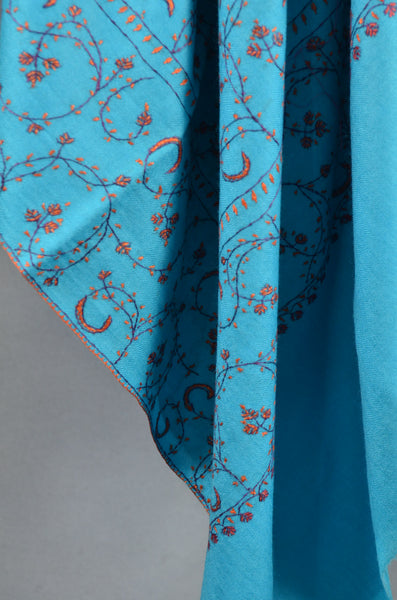 Olympic Blue Jali Sozni Embroidery Shawl