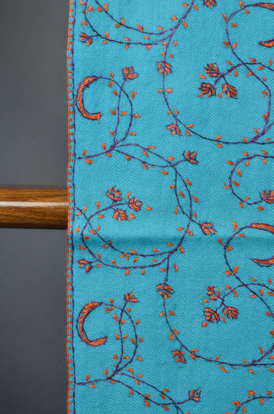 Olympic Blue Jali Sozni Embroidery Shawl