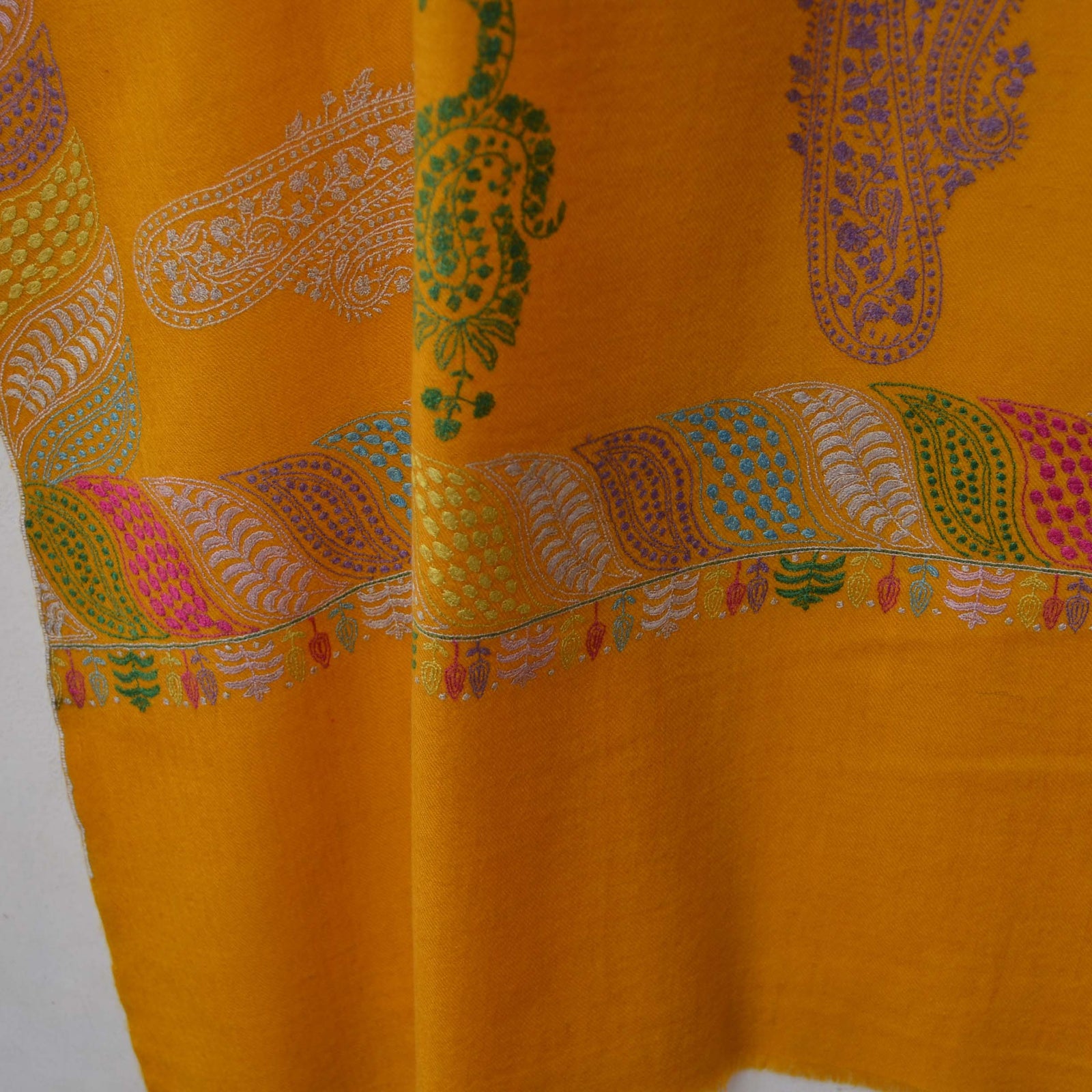 cashmere yellow pashmina embroidered shawl