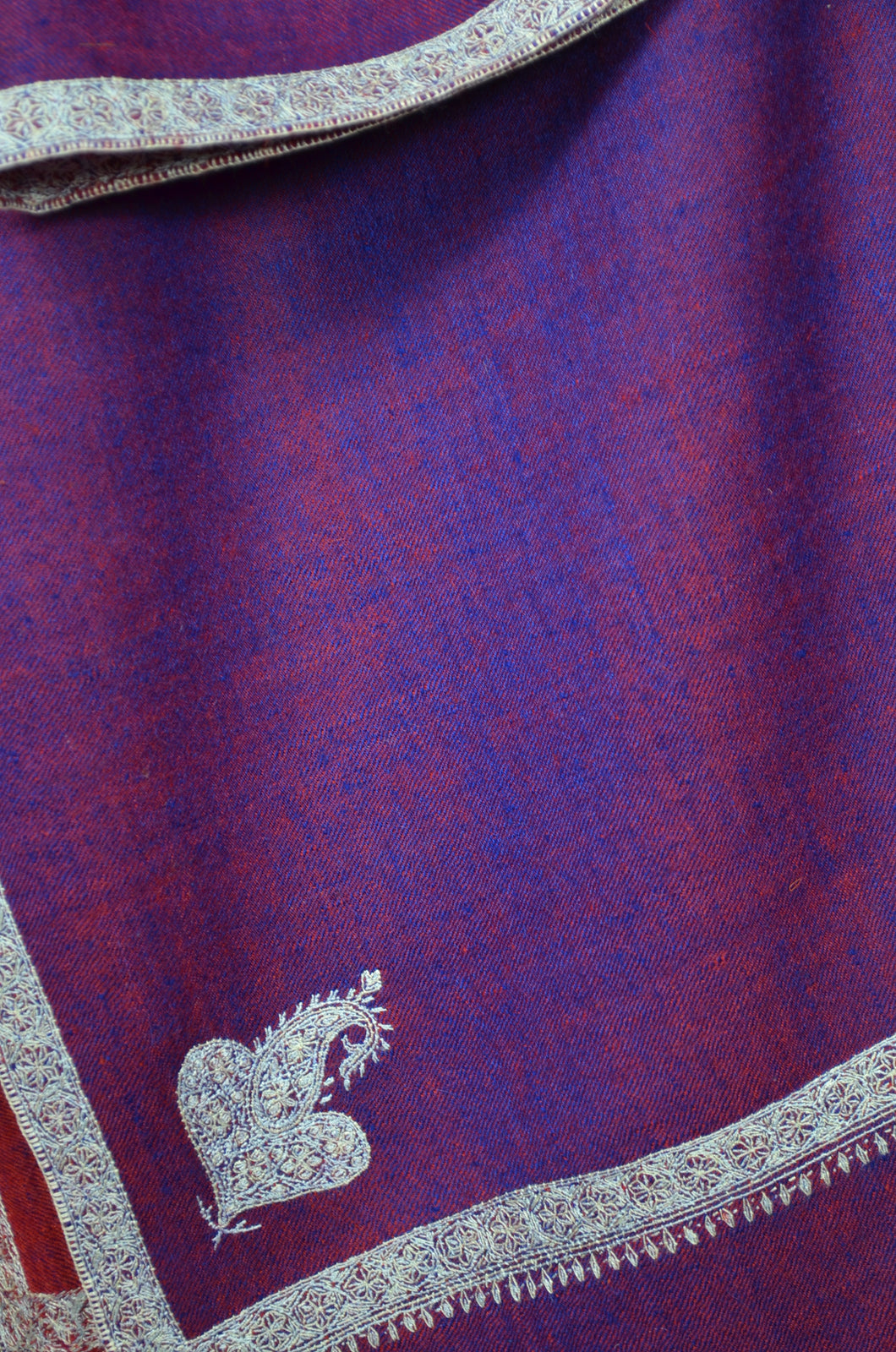 Purple & Red Border Embroidery Cashmere Pashmina Shawl
