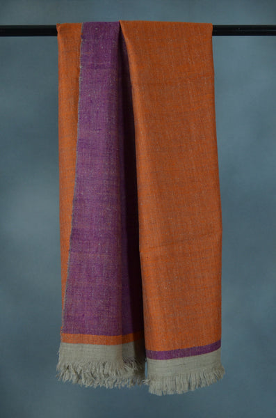Reversible Orange and Mulberry Handwoven Cashmere Pashmina Shawl