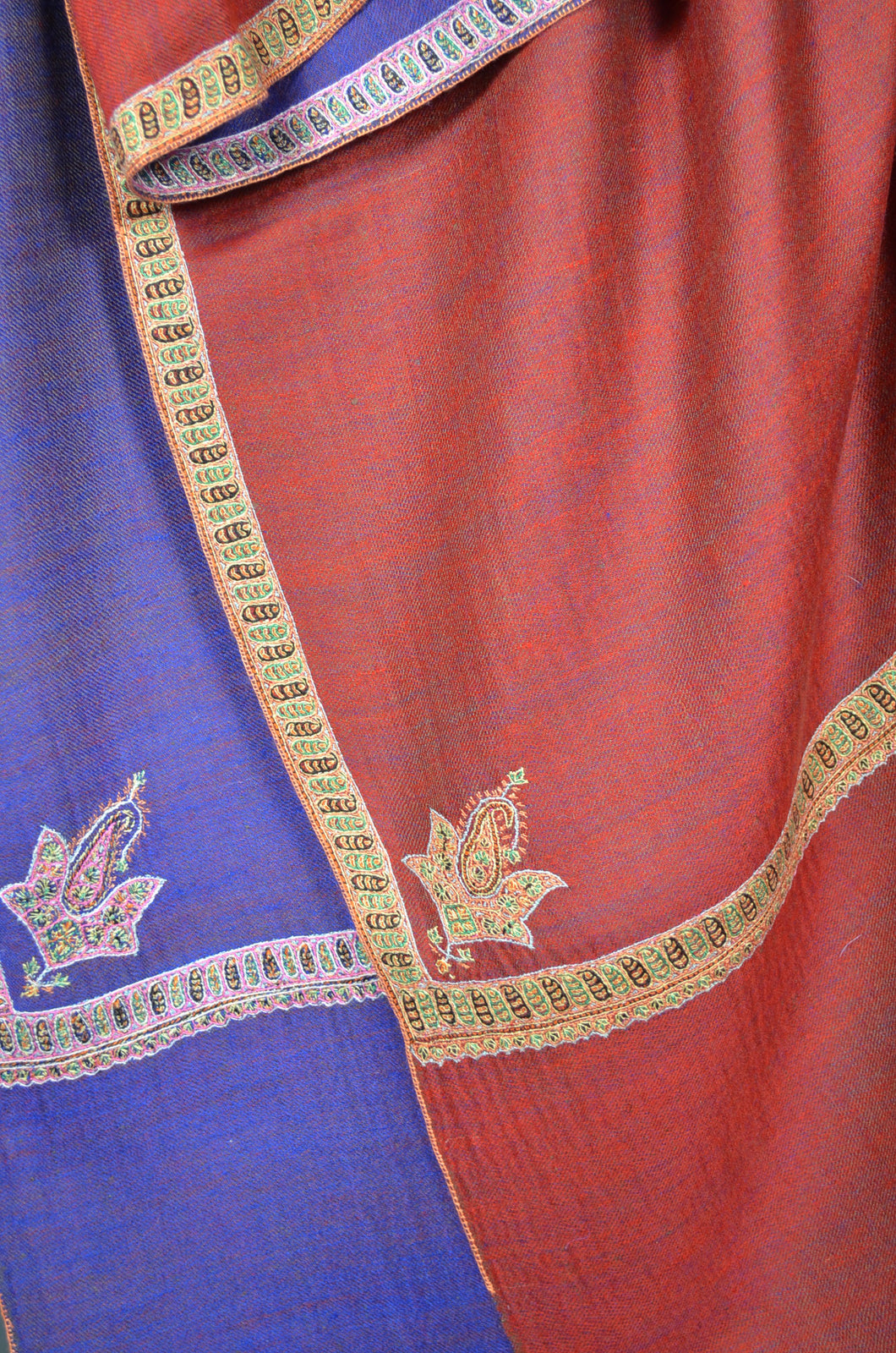 Blue & Red Border Embroidery Cashmere Pashmina Shawl