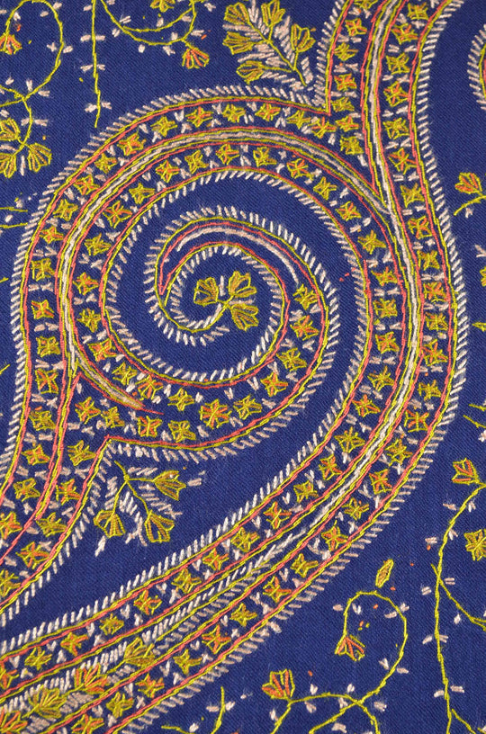 Navy Blue Jali Sozni Embroidery Shawl