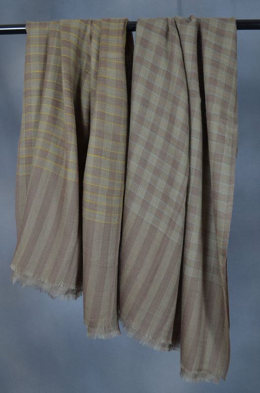 Un Dyed Base Check Handwoven Cashmere Pashmina Scarf