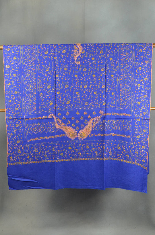 Cobalt Blue Jali Sozni Embroidery Shawl