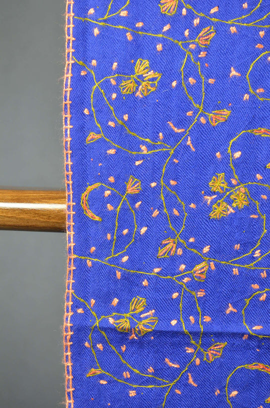 Cobalt Blue Jali Sozni Embroidery Shawl