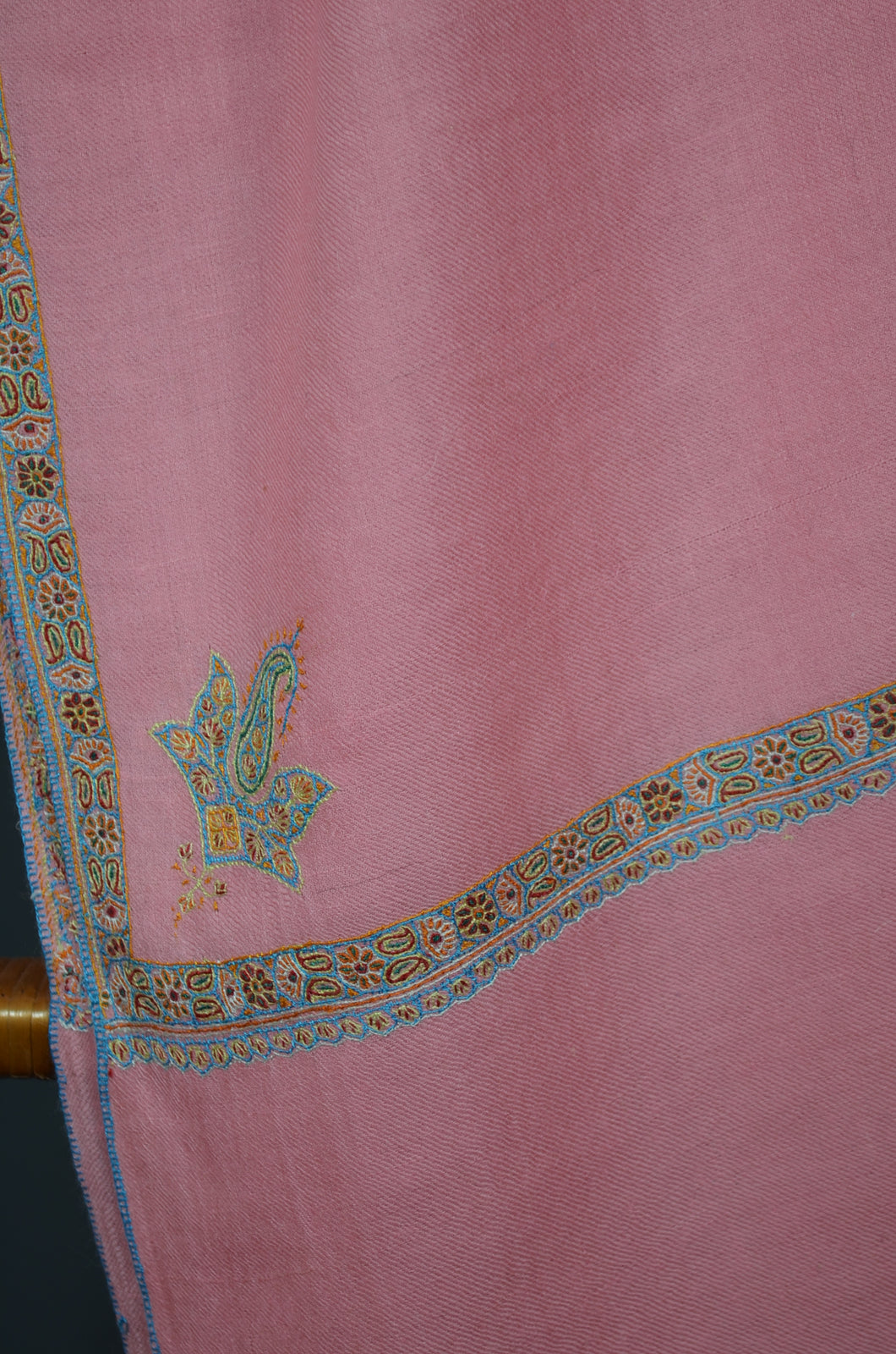 Pink Border Embroidery Cashmere Pashmina Scarf