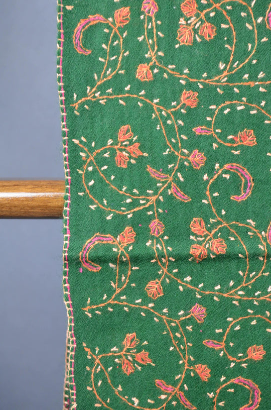 Pine Green Jali Sozni Embroidery Shawl