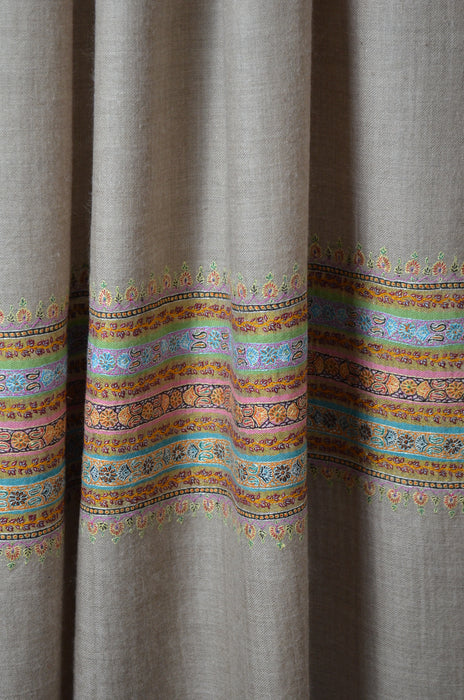 Un Dyed Triple Bel Embroidery Cashmere Pashmina Shawl