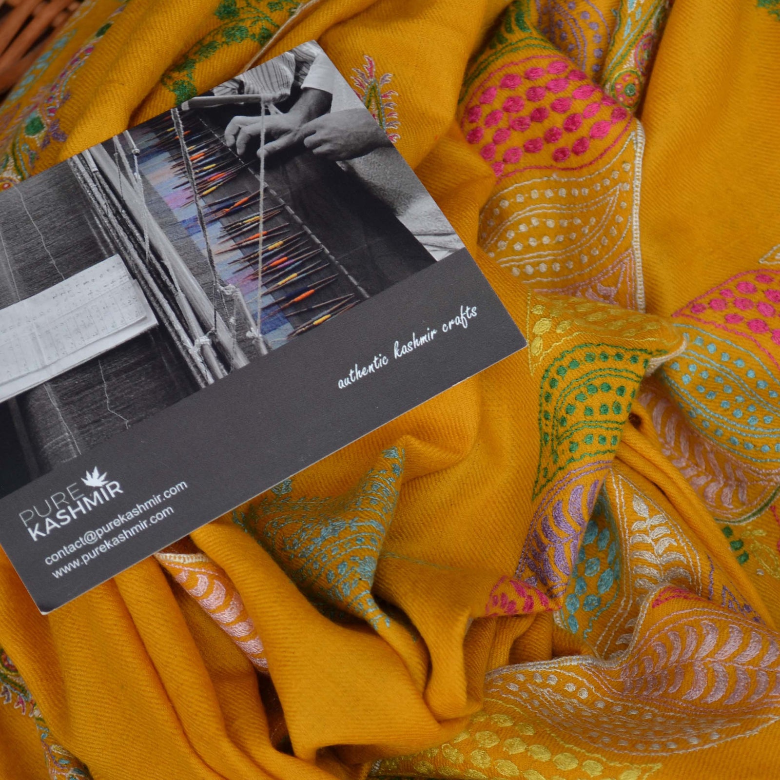 yellow kashmir pashmina cashmere shawl with motif embroidery