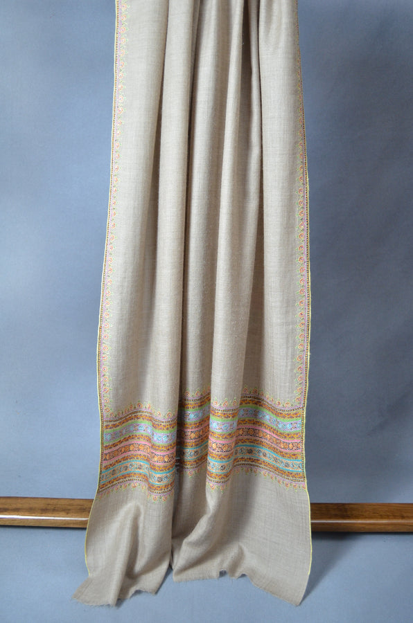Un Dyed Triple Bel Embroidery Cashmere Pashmina Shawl