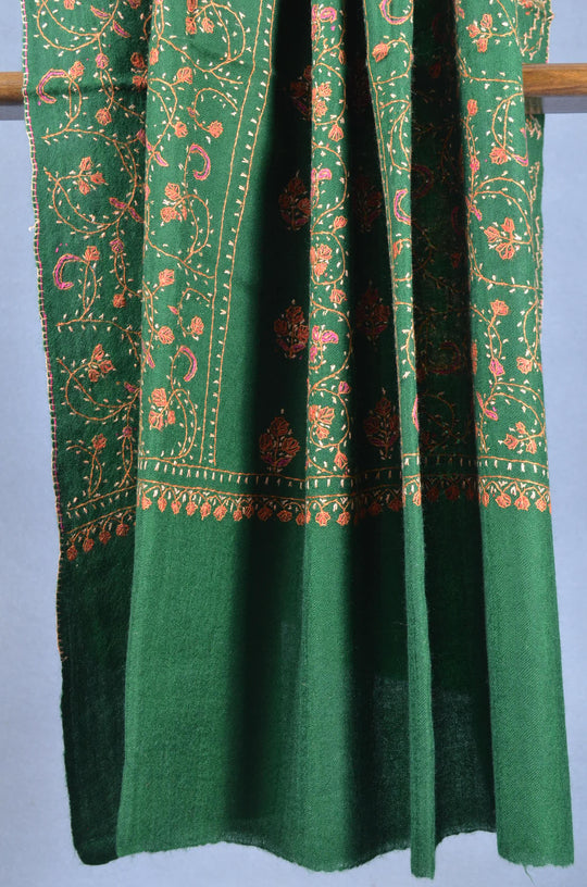Pine Green Jali Sozni Embroidery Shawl