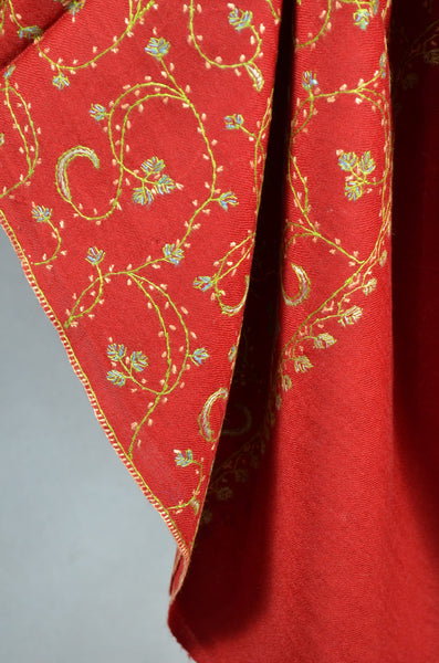Candy Red Jali Sozni Embroidery Shawl