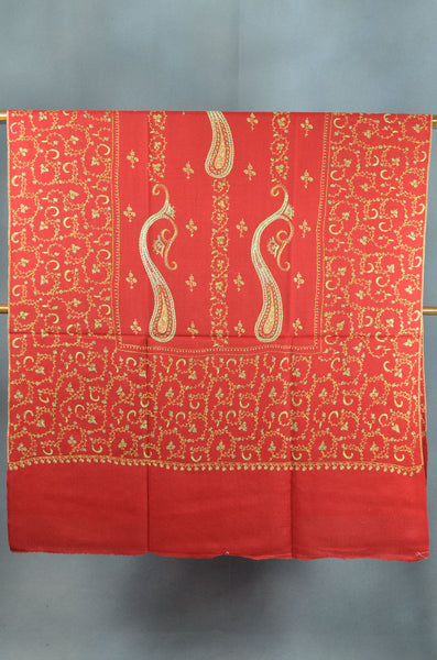 Candy Red Jali Sozni Embroidery Shawl
