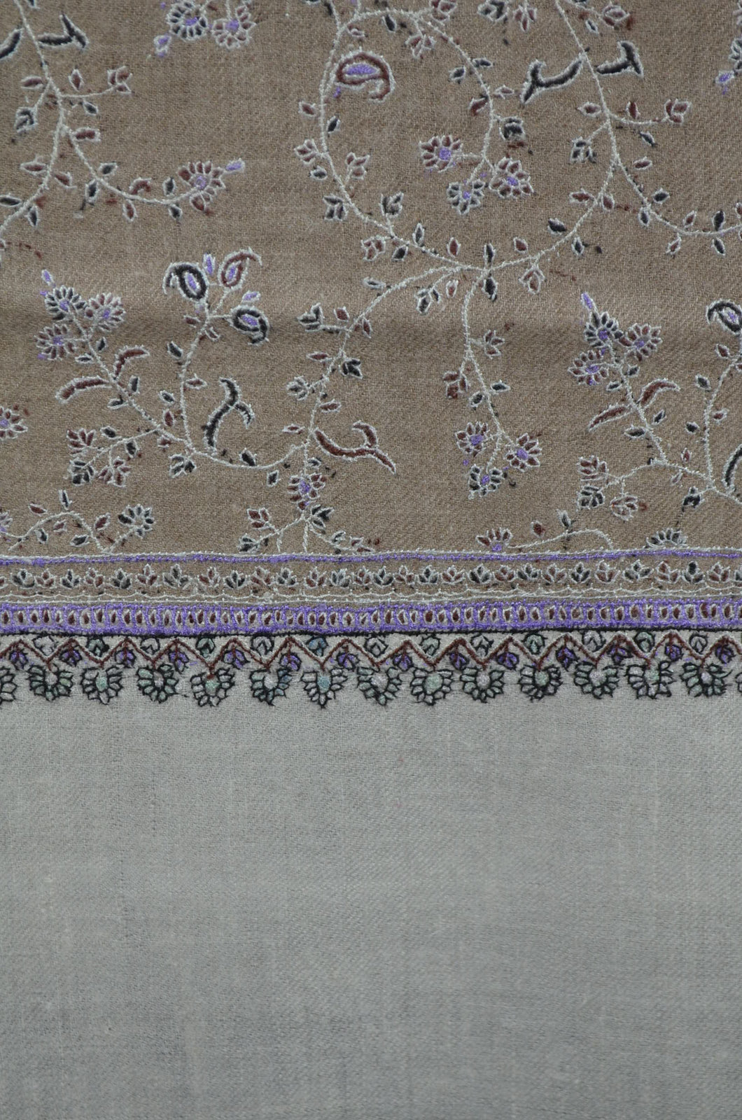 2.5 Yard Natural Base Jali Embroidery Pashmina Cashmere Shawl