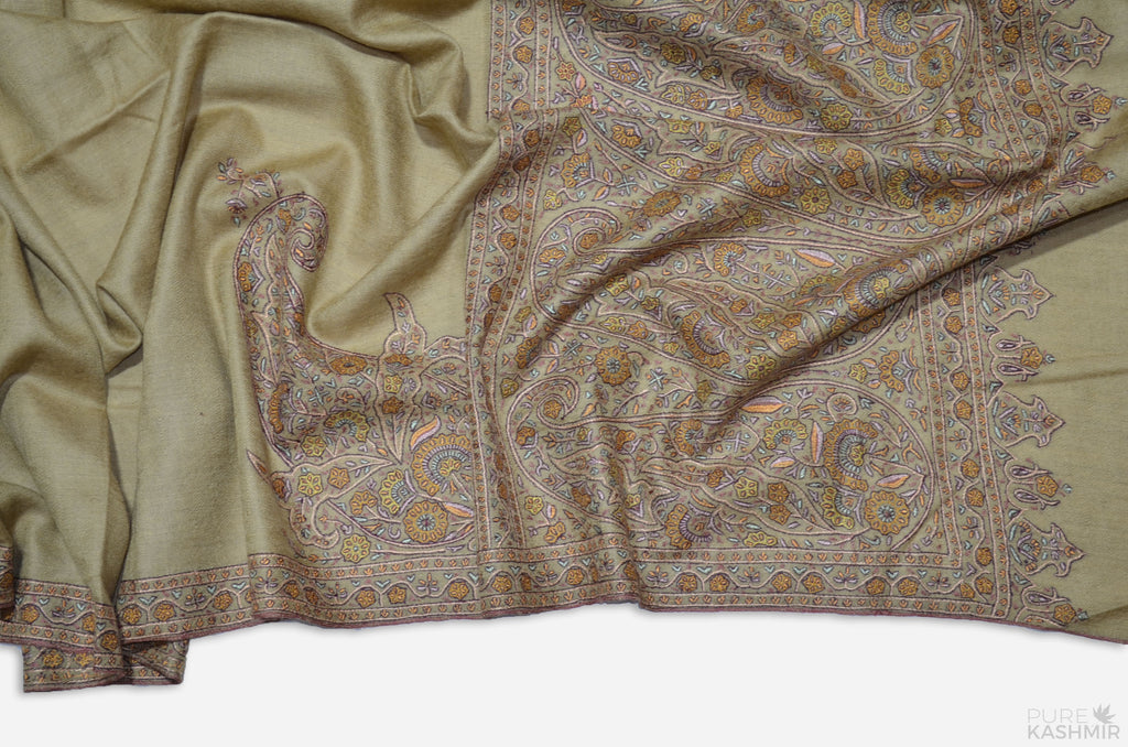 Brown Cashmere Pashmina Shawl with Stunningly Pretty Border